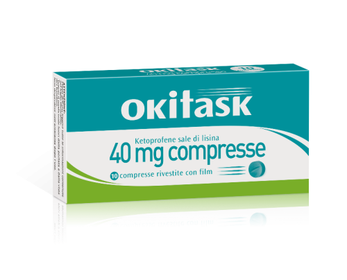 Okitask 40 mg compresse rivestite con film<br> ketoprofene sale di lisina<br><b>Che cos’è e a che cosa serve</b><br>Okitask contiene ketoprofene che appartiene ad un gruppo di medicinali chiamati “Farmaci Antinfiammatori Non Steroidei&r