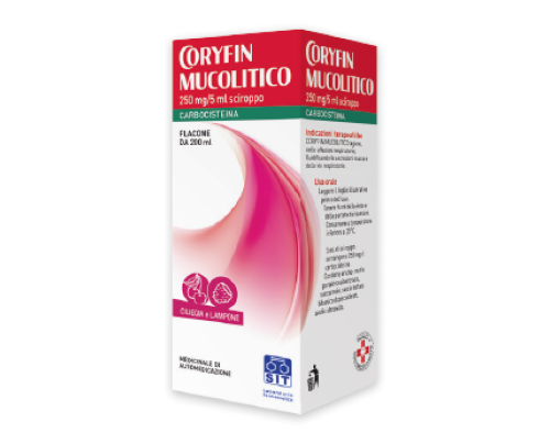 <b>CORYFIN MUCOLITICO 250 mg/5 ml sciroppo</b><br>  carbocisteina<br><b>Che cos’è e a che cosa serve</b><br>CORYFIN MUCOLITICO contiene carbocisteina, una sostanza che appartiene al gruppo di  medicinali denominati “mucolitici”. A