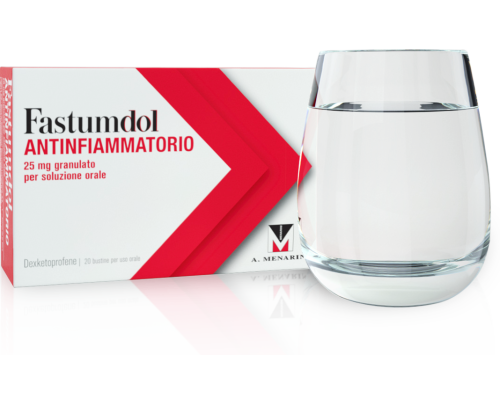 <b>Fastumdol Antinfiammatorio 25 mg granulato per soluzione orale</b><br>  Dexketoprofene<br><b>Che cos’è e a che cosa serve</b><br>Fastumdol Antinfiammatorio è un antidolorifico appartenente al gruppo di medicinali denominati farmaci 