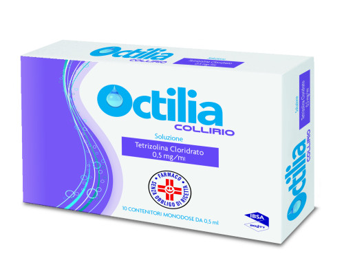 OCTILIA 0,5 mg/ml collirio, soluzione, 10 contenitori monodose da 0.5 ml<br>  <em>Tetrizolina cloridrato</em><br><b>Che cos’è e a che cosa serve</b><br>OCTILIA è un decongestionante per uso oftalmico.<br><br>  OCTILIA è indicato