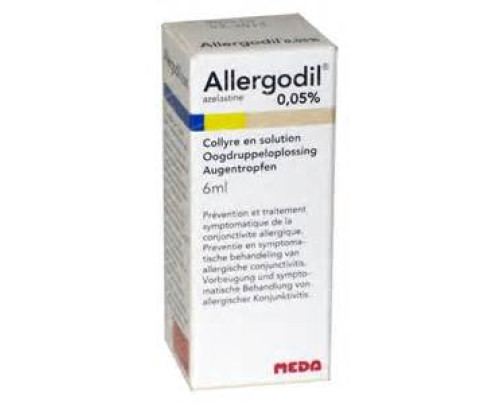 <b>ALLERGODIL 0,5 mg/ml collirio, soluzione</b><br>  Azelastina cloridrato<br><b>Che cos’è e a che cosa serve</b><br>Allergodil contiene la sostanza attiva azelastina cloridrato, che appartiene ad un gruppo di medicinali  chiamati antiallergi