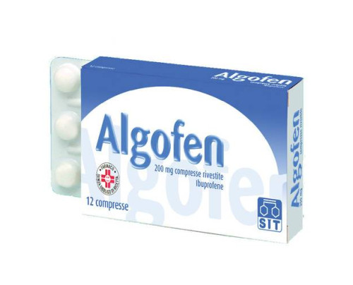 <b>ALGOFEN 200 mg compresse rivestite</b><br>  Ibuprofene<br><b>Che cos’è e a che cosa serve</b><br>ALGOFEN contiene il principio attivo ibuprofene che appartiene alla classe dei medicinali chiamati  Farmaci Antinfiammatori Non Steroidei (o F