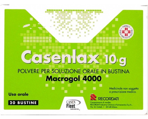 <b>CASENLAX 10 g polvere per soluzione orale in bustina<br></b>Macrogol 4000<br><b>Che cos’è e a che cosa serve</b><br>Il nome di questo medicinale è Casenlax 10 g polvere per soluzione orale in bustina.<br><br>  Casenlax è cons
