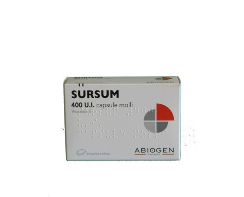 <b>SURSUM 200 U.I. capsule molli<br> SURSUM 400 U.I. capsule molli</b><br> Vitamina E (RRR-a-Tocoferolo)<br><b>Che cos’è e a che cosa serve</b><br>SURSUM contiene vitamina E.<br>  SURSUM è indicato:<br><br>  - nelle condizioni caratter