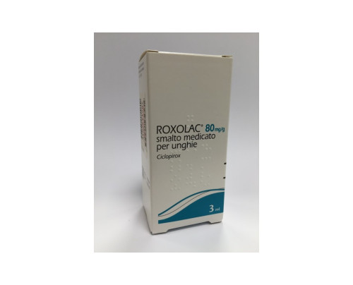 <b>ROXOLAC 80 mg/g, smalto medicato per unghie<br>  Ciclopirox</b><br><b>Che cos’è e a che cosa serve</b><br>Questo medicinale è uno smalto contenente il principio attivo ciclopirox: un agente antimicotico.<br>  ALTRI ANTIMICOTICI PER 