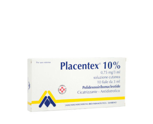 PLACENTEX 0,75 mg/3 ml soluzione cutanea<br>  Polidesossiribonucleotide<br><b>Che cos’è e a che cosa serve</b><br>PLACENTEX è un medicinale a base di polidesossiribonucleotide, con attività cicatrizzante (accelera il  processo d