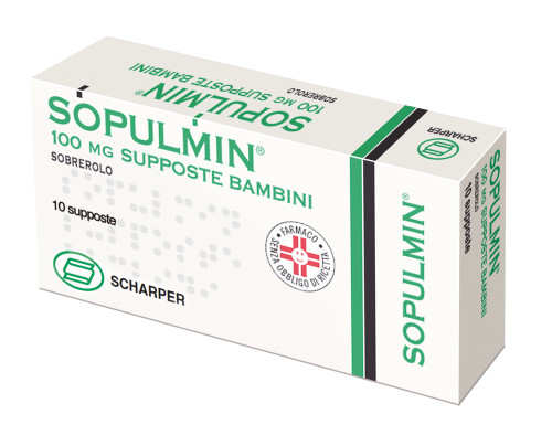 <b>SOPULMIN Bambini 100 mg supposte</b><br>  Sobrerolo<br><b>Che cos’è e a che cosa serve</b><br>SOPULMIN contiene il principio attivo sobrerolo, che appartiene ad un gruppo di farmaci chiamati mucolitici,  che diminuiscono la viscosit&agrave