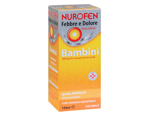 Nurofen<br>  Febbre e Dolore<br>  Bambini<br>  100mg/5ml sospensione orale gusto arancia senza zucchero<br>  Ibuprofene<br><b>Che cos’è e a che cosa serve</b><br>Nurofen Febbre e Dolore contiene ibuprofene che appartiene ad un gruppo di  medi