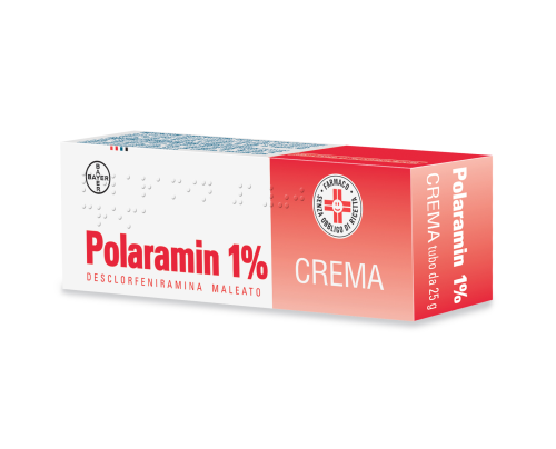 <b>Polaramin 1% crema</b><br>  Desclorfeniramina maleato<br><b>Che cos’è e a che cosa serve</b><br>Polaramin 1% crema contiene il principio attivo desclorfeniramina maleato, che appartiene ad una  classe di medicinali chiamati “antistam