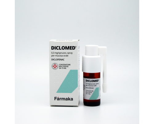<b>Diclomed 0,3 mg/spruzzo, spray per mucosa orale</b><br>  Diclofenac<br><b>Che cos’è e a che cosa serve</b><br>Diclomed è un preparato stomatologico per uso locale a base di diclofenac.  Questo medicinale è indicato nel tratta