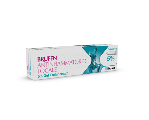 <b>Brufen Antinfiammatorio locale 5% gel</b><br>  Etofenamato<br><b>Che cos’è e a che cosa serve</b><br>Brufen Antinfiammatorio locale 5% gel è un medicinale a base di etofenamato, un  antinfiammatorio ad uso locale.<br>  <br>  Brufen 