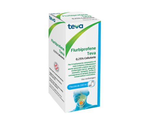 <b>FLURBIPROFENE TEVA 0,25% collutorio<br>  FLURBIPROFENE TEVA 0,25% spray per mucosa orale</b><br><b>Che cos’è e a che cosa serve</b><br>FLURBIPROFENE TEVA contiene il principio attivo flurbiprofene, appartenente alla classe dei farmaci  ant