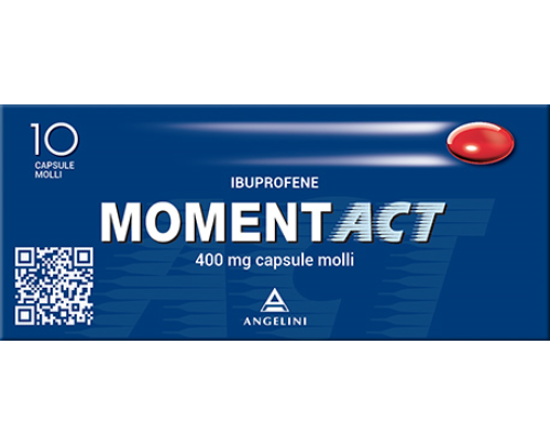 MOMENTACT 400 mg capsule molli<br> Ibuprofene<br><b>Che cos’è e a che cosa serve</b><br>Momentact contiene ibuprofene, un medicinale che appartiene alla classe degli analgesiciantinfiammatori, cioè farmaci che combattono il dolore e l&