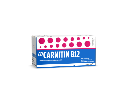 <b>COCARNITIN B12 500 mg/2 mg polvere e solvente per sospensione orale<br></b>  L-Carnitina/Cobamamide<br><b>Che cos’è e a che cosa serve</b><br>CoCarnitin B12 contiene due principi attivi normalmente presenti nell'organismo umano L-Carni
