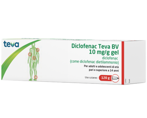 <b>Diclofenac Teva BV 10 mg/g gel</b><br>  Diclofenac (come diclofenac dietilammonio)<br><b>Che cos’è e a che cosa serve</b><br>Diclofenac Teva BV contiene il principio attivo diclofenac che appartiene ad una classe di medicinali detti farmac