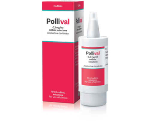 <b>POLLIVAL 0,5 mg/ml collirio, soluzione</b><br>  Azelastina cloridrato<br><b>Che cos’è e a che cosa serve</b><br>Pollival contiene il principio attivo azelastina cloridrato che appartiene ad un gruppo di medicinali  chiamati antiallergici (