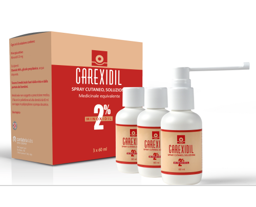 <b>CAREXIDIL 2% spray cutaneo, soluzione</b><br>  Minoxidil<br><br>  Medicinale equivalente<br><b>Che cos’è e a che cosa serve</b><br>Carexidil è una soluzione da utilizzare sul cuoio capelluto che contiene un medicinale chiamato  mino