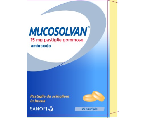 <b>MUCOSOLVAN 15 mg pastiglie gommose</b><br>  Ambroxolo<br><b>Che cos’è e a che cosa serve</b><br>Mucosolvan contiene ambroxolo, un principio attivo che agisce sciogliendo il catarro e facilitandone  l'eliminazione. Mucosolvan si usa <b>