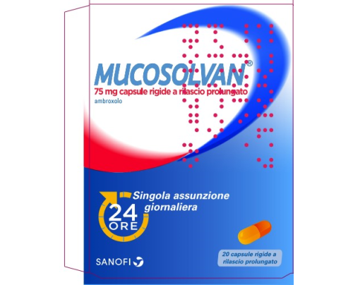 <b>MUCOSOLVAN 75 mg capsule rigide a rilascio prolungato</b><br>  Ambroxolo<br><b>Che cos’è e a che cosa serve</b><br>Mucosolvan contiene ambroxolo, un principio attivo che agisce sciogliendo il catarro e facilitandone  l'eliminazione. Mu