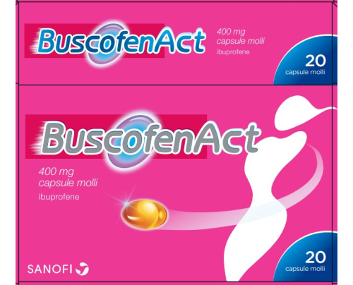 <b>BuscofenAct 400 mg capsule molli</b><br>  Ibuprofene<br><b>Che cos’è e a che cosa serve</b><br>BuscofenAct contiene il principio attivo ibuprofene, che appartiene ad una classe di farmaci chiamati  antinfiammatori non steroidei (FANS). I F