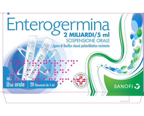 Enterogermina 2 miliardi / 5 ml sospensione orale<br> Enterogermina 2 miliardi capsule rigide<br> Spore di <i>Bacillus clausii</i> poliantibiotico resistente – Uso orale<br><b>Che cos’è e a che cosa serve</b><br>Enterogermina è u