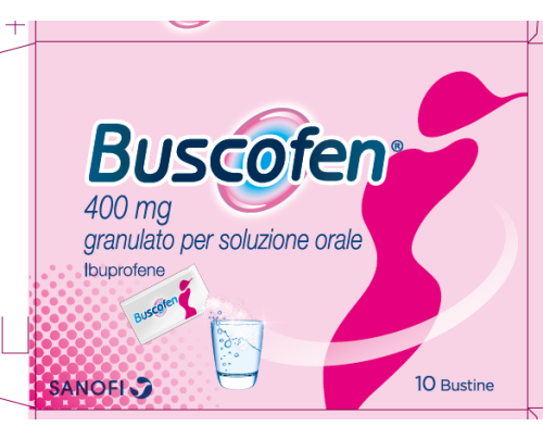 <b>BUSCOFEN 400 mg granulato per soluzione orale</b><br>  ibuprofene<br><b>Che cos’è e a che cosa serve</b><br>Buscofen contiene ibuprofene, un medicinale che appartiene alla classe degli analgesiciantinfiammatori, cioè medicinali che 