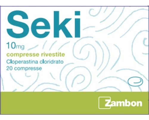 <b>Seki 10 mg compresse rivestite</b><br>  cloperastina cloridrato<br><br>  <b>Seki 35,4mg/ml gocce orali, sospensione<br>  Seki bambini 4,4 mg compresse masticabili</b><br>  cloperastina fendizoato<br><b>Che cos’è e a che cosa serve</b><br>S