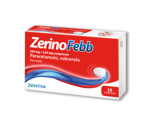 <b>ZERINOFEBB 300 mg + 150 mg compresse</b><br>  Paracetamolo, sobrerolo<br><b>Che cos’è e a che cosa serve</b><br>ZERINOFEBB contiene i principi attivi paracetamolo e sobrerolo. Questo medicinale agisce contro  febbre e dolore e come fluidif