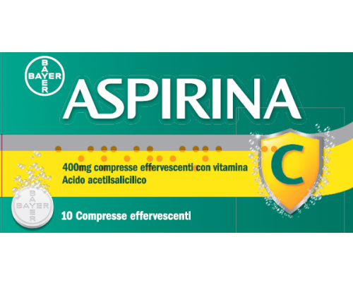 <b>Aspirina 400 mg compresse effervescenti con Vitamina C</b><br>  acido acetilsalicilico + acido ascorbico<br><b>Che cos’è e a che cosa serve</b><br>Aspirina è un analgesico (antidolorifico: riduce il dolore), antinfiammatorio ed anti