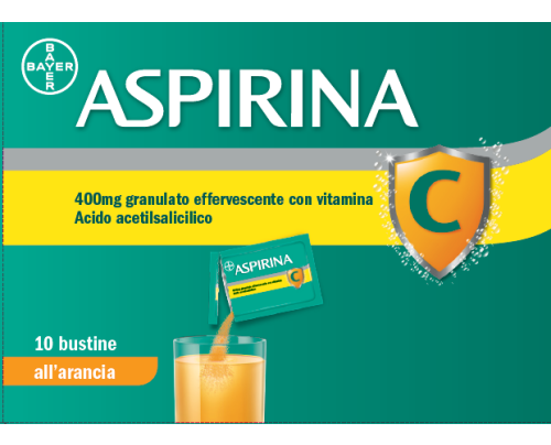 <b>Aspirina 400 mg granulato effervescente con Vitamina C</b><br>  acido acetilsalicilico + acido ascorbico<br><b>Che cos’è e a che cosa serve</b><br>Aspirina è un analgesico (antidolorifico: riduce il dolore), antinfiammatorio ed anti
